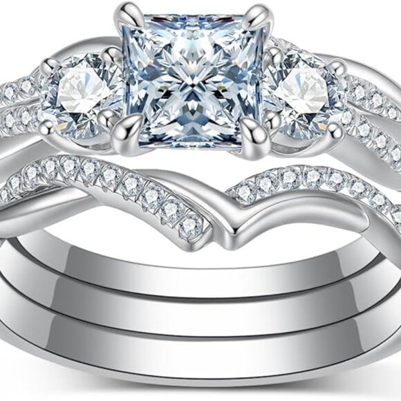 PreKaciouslv 2.75 Carat Princess-Cut Moissanite Engagement Ring S925 Size 7 - Picture 3 of 6